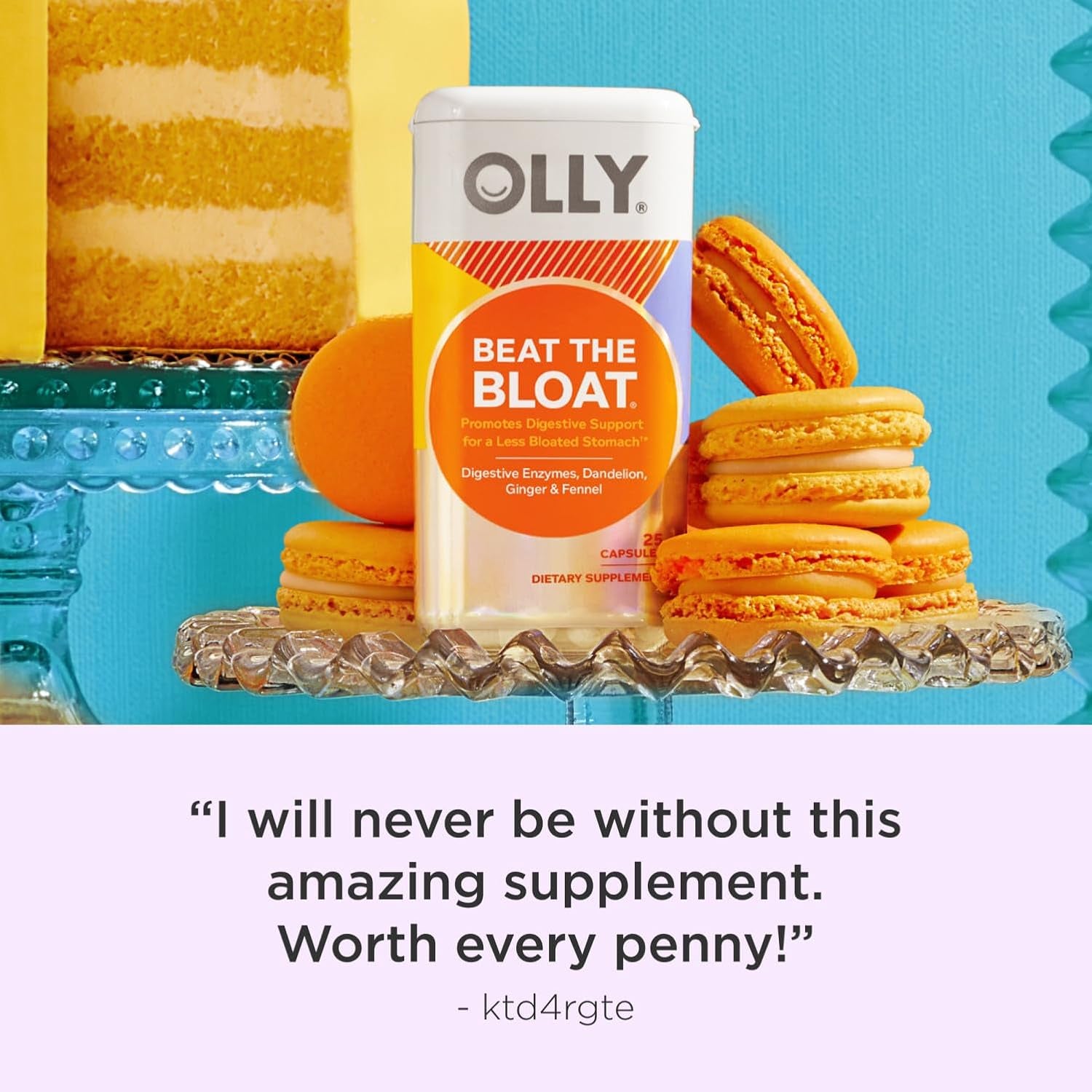 OLLY Beat the Bloat Capsules, Digestive Support Enzymes, Supplement for Women - 25 Count