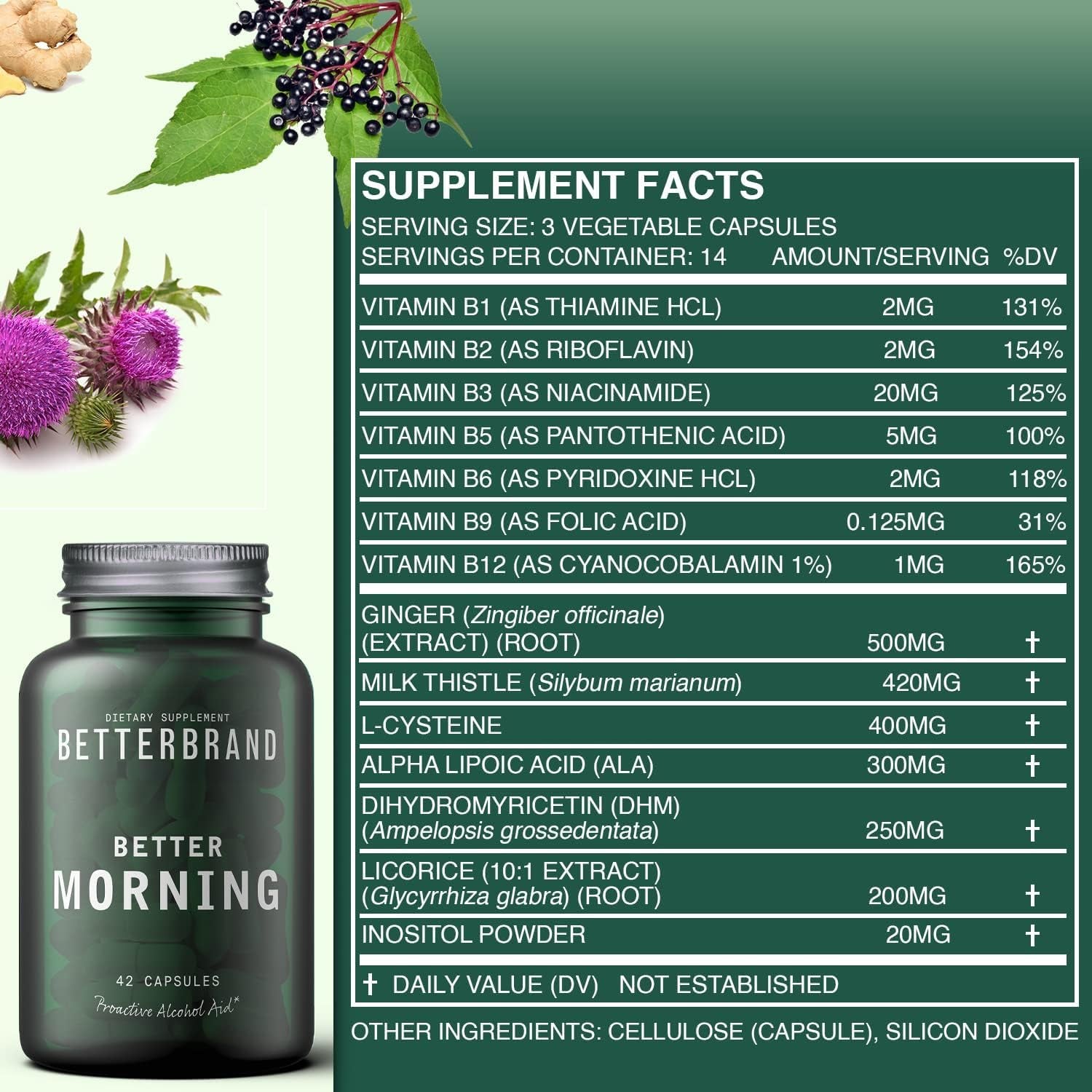 Betterbrand Bettermorning All-Natural Ingredients with DHM - Supports Liver Aid (42 Capsules)