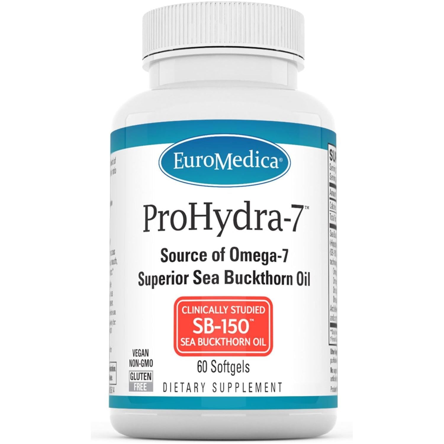 Euromedica Prohydra-7 - Skin Health Support Supplement with Omega-7 Sea Buckthorn Oil - 60 Softgels