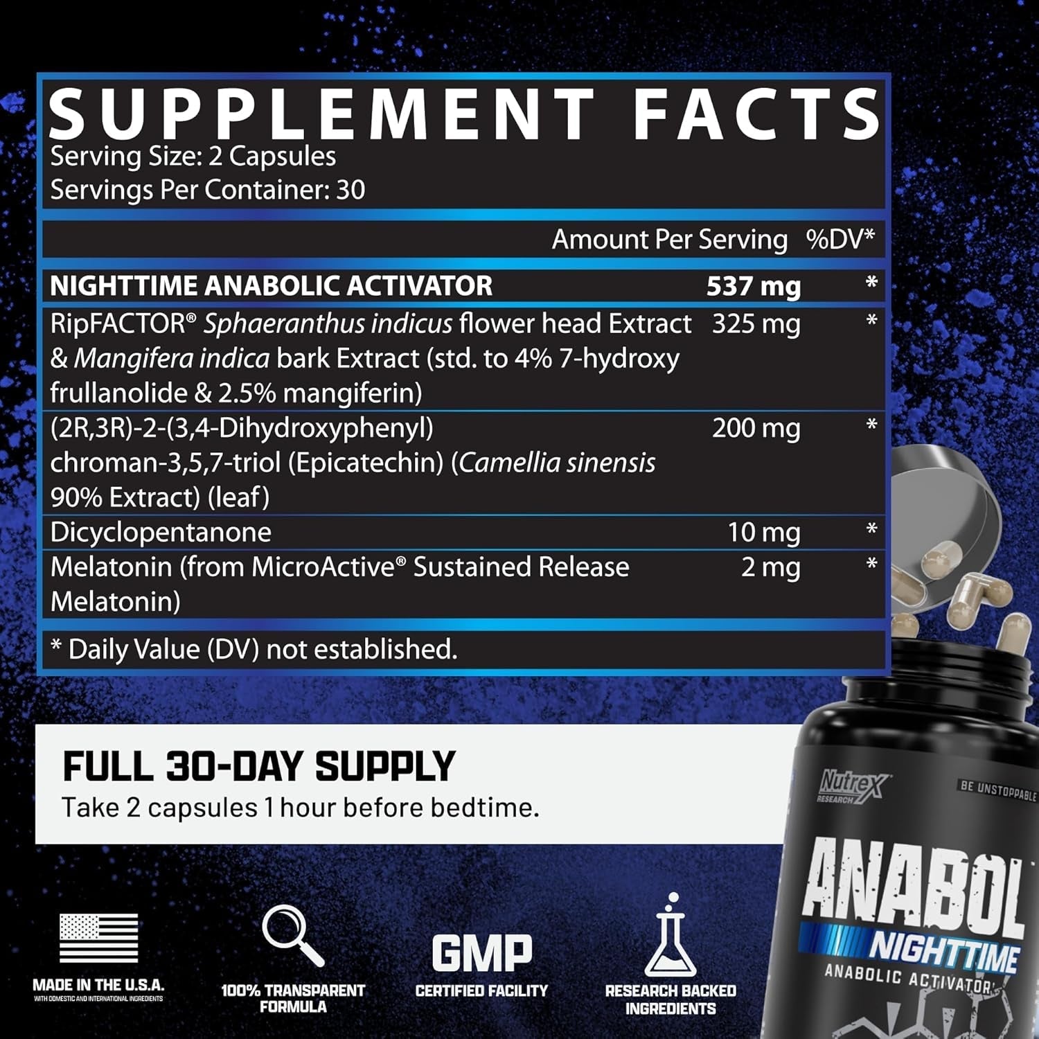 Anabol PM Nighttime Muscle Builder & Sleep Aid | Post Workout Muscle Recovery & Strength – 60 Pills