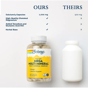 SOLARAY Iron-Free Mega Multi Mineral - Daily Mineral Complex W/Calcium, Magnesium, Zinc and More 50 Servings