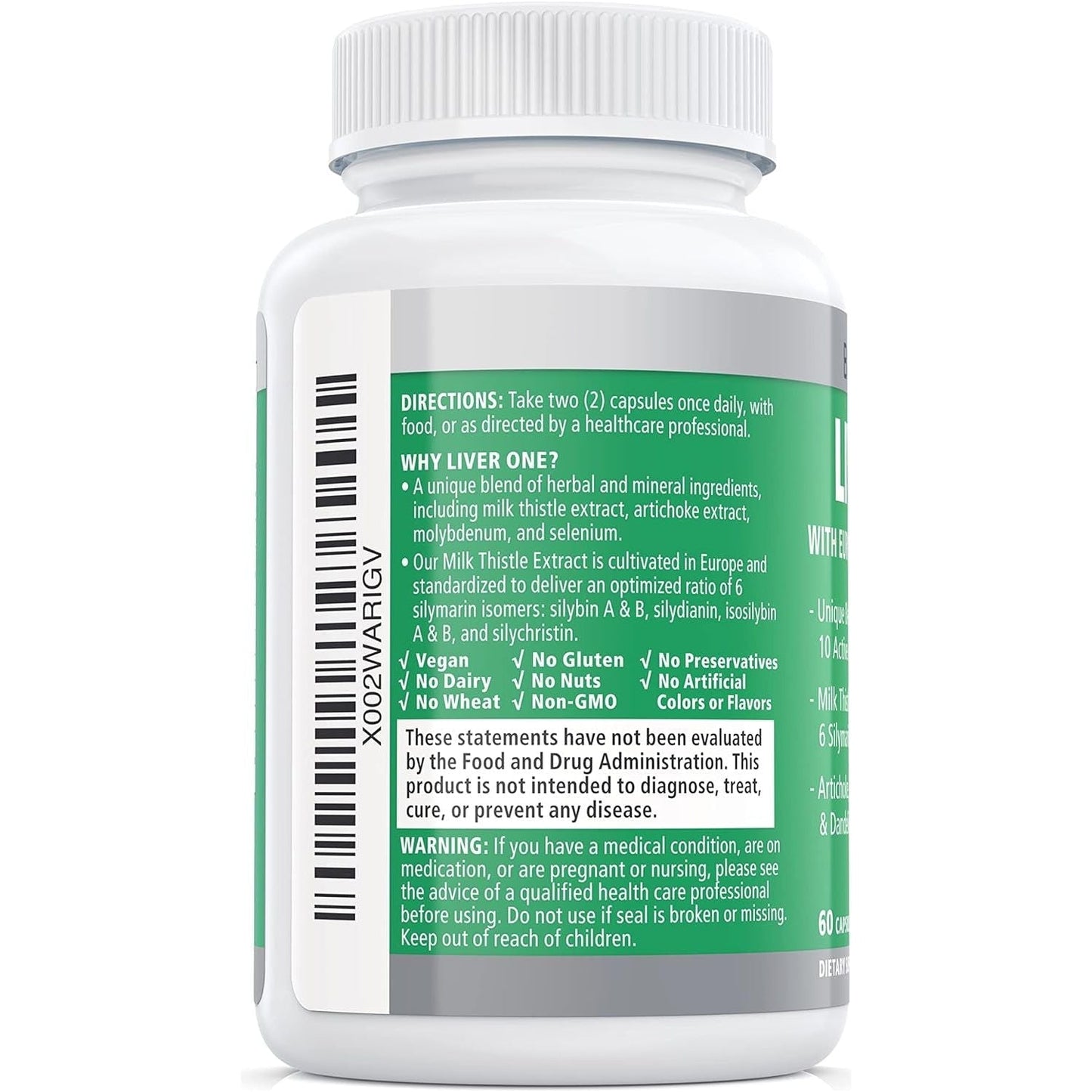 Balance ONE Liver Support Supplement with Milk Thistle Extract, Dandelion Root & Molybdenum 1 Month Supply