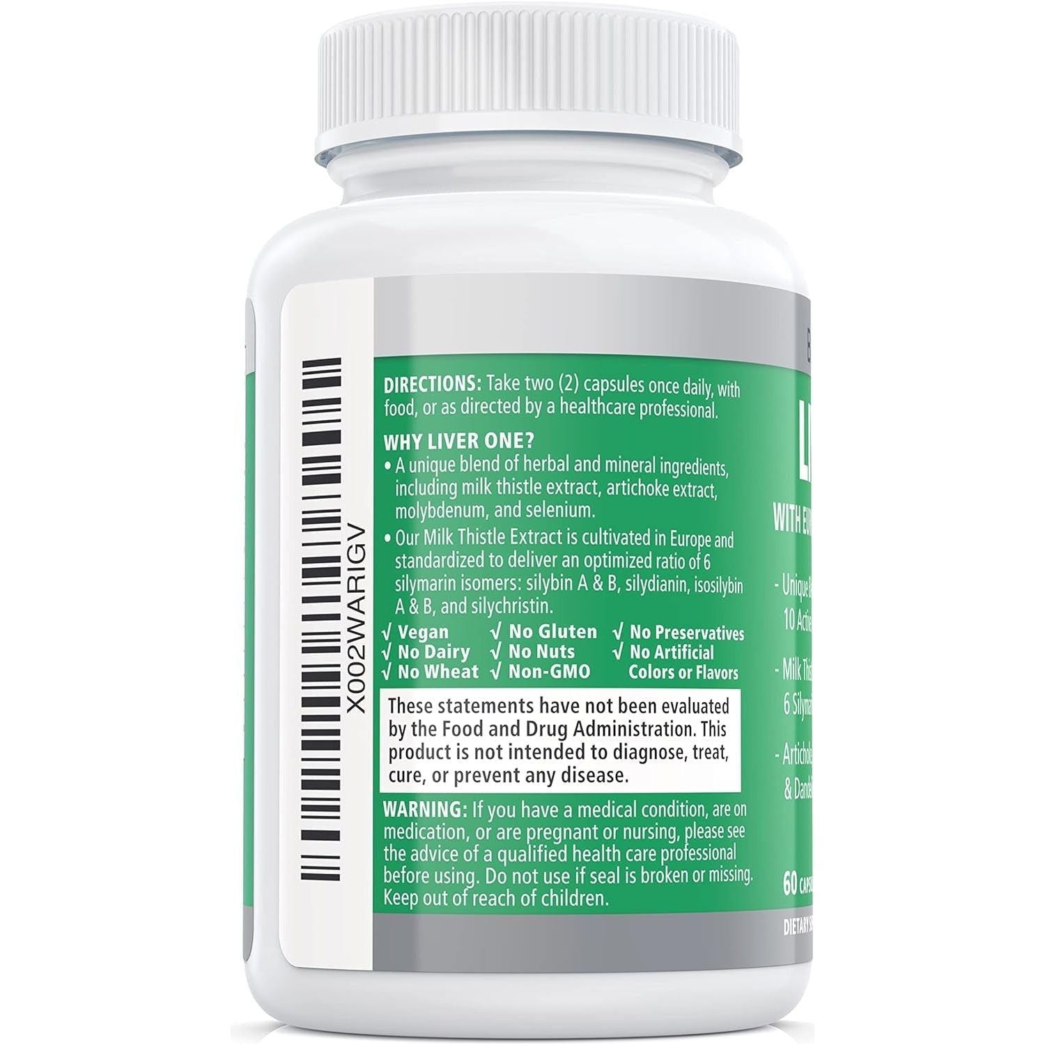 Balance ONE Liver Support Supplement with Milk Thistle Extract, Dandelion Root & Molybdenum 1 Month Supply