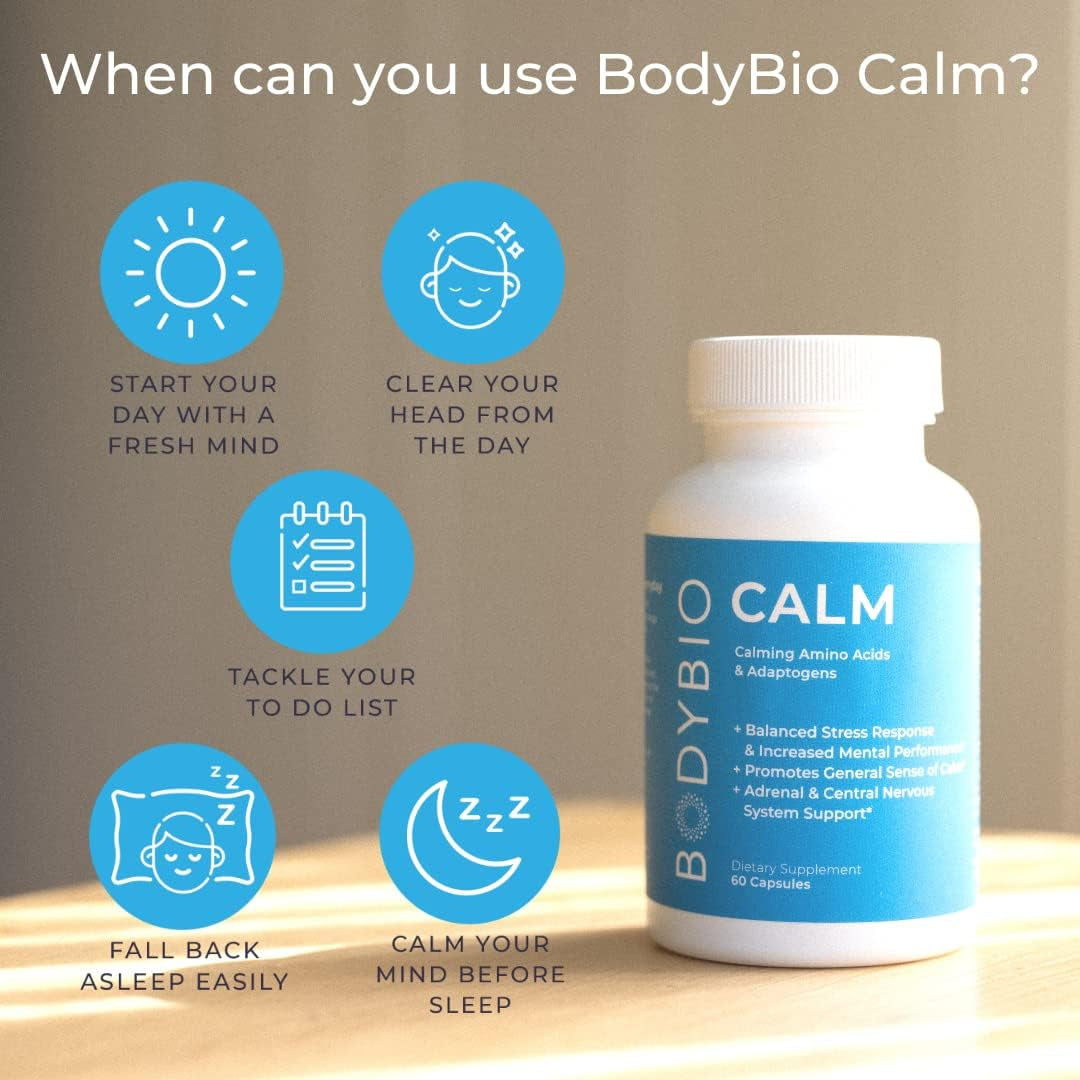 Bodybio Calm - Stress Relief Supplement 60 Capsules | Mood Booster