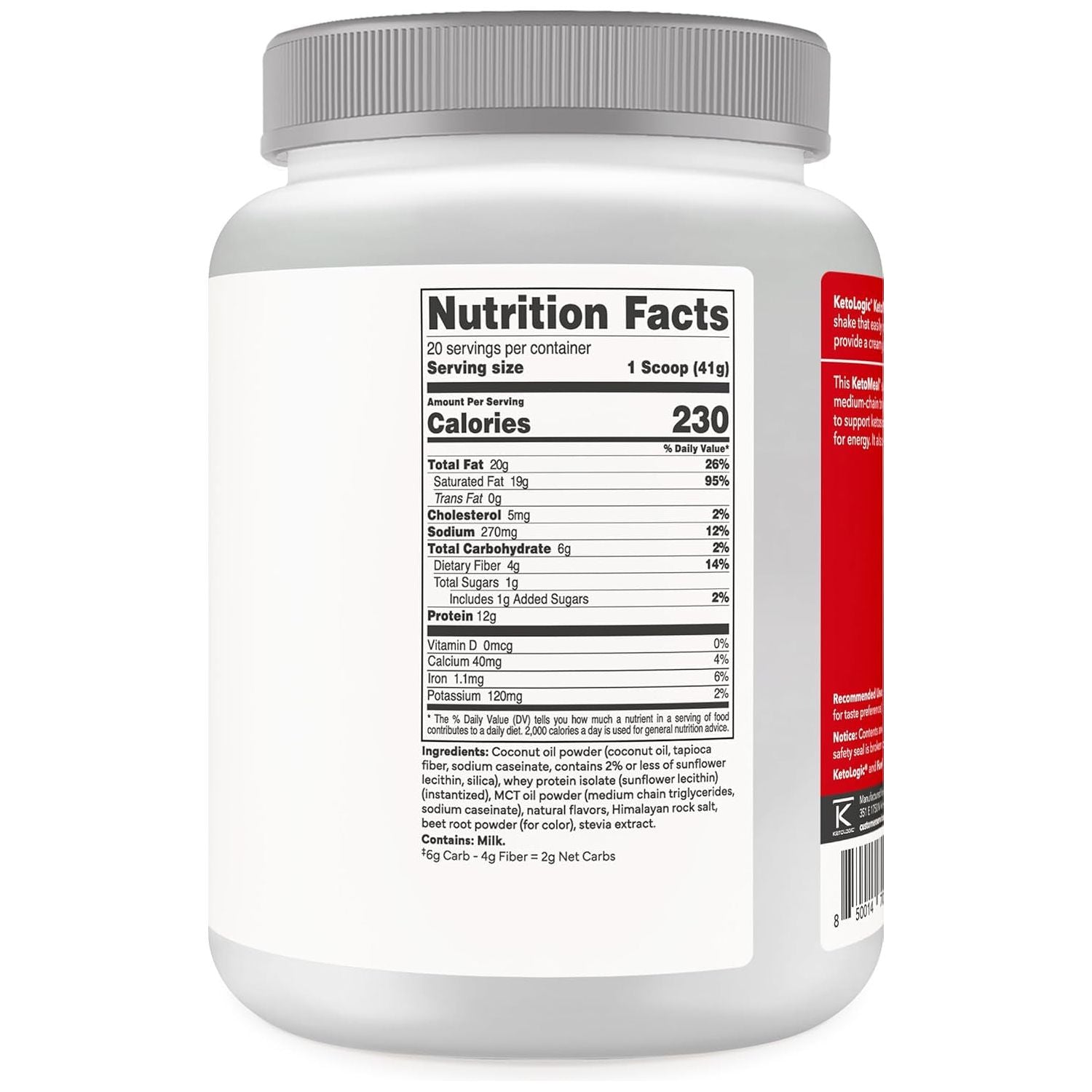Ketologic Keto Meal Replacement Shake Powder for Optimal Results + MCT Oil + Grass-Fed Whey -20 Servings - Strawberry