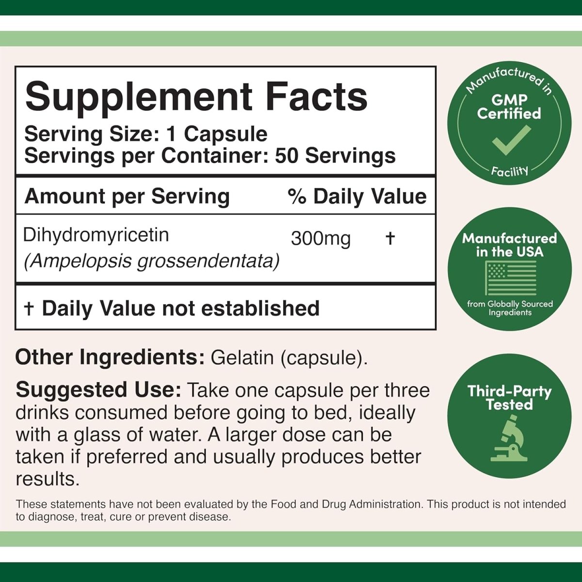 Dihydromyricetin (DHM) 50 Capsules, 300Mg, Liver Support Supplement - Suppviv