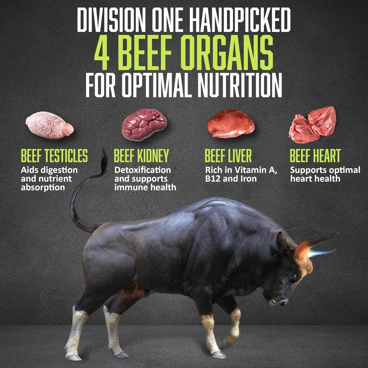 Division One Beef Organ Supplement - Primal Blend with Liver, Heart, Kidney,(120 Caps) - Suppviv