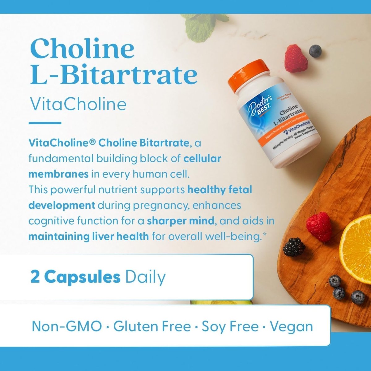 Doctor'S Best Choline L - Bitartrate with Vitacholine 550 Mg, Supports Prenatal Health & Liver Function, 60 Veggie Caps - Suppviv