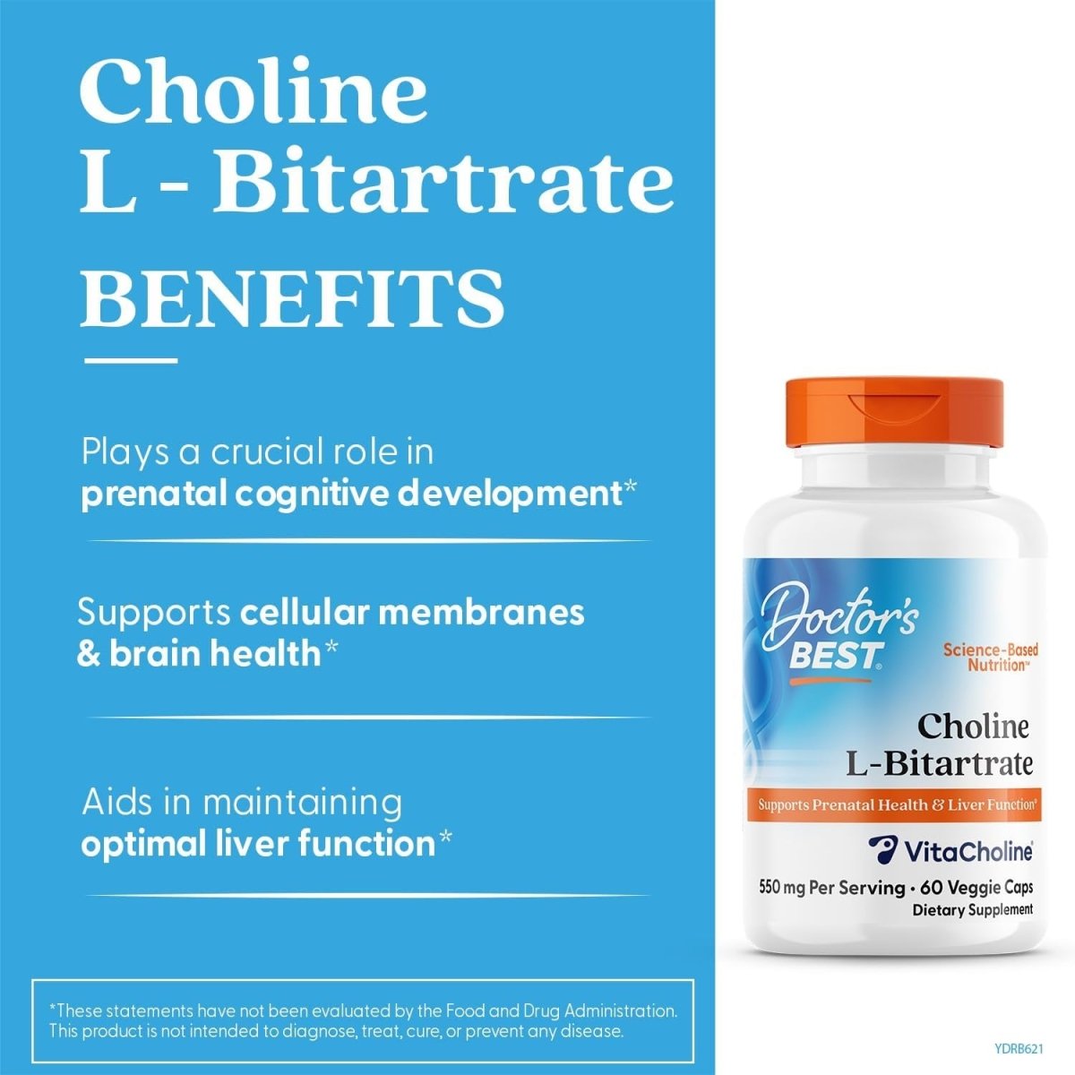 Doctor'S Best Choline L - Bitartrate with Vitacholine 550 Mg, Supports Prenatal Health & Liver Function, 60 Veggie Caps - Suppviv