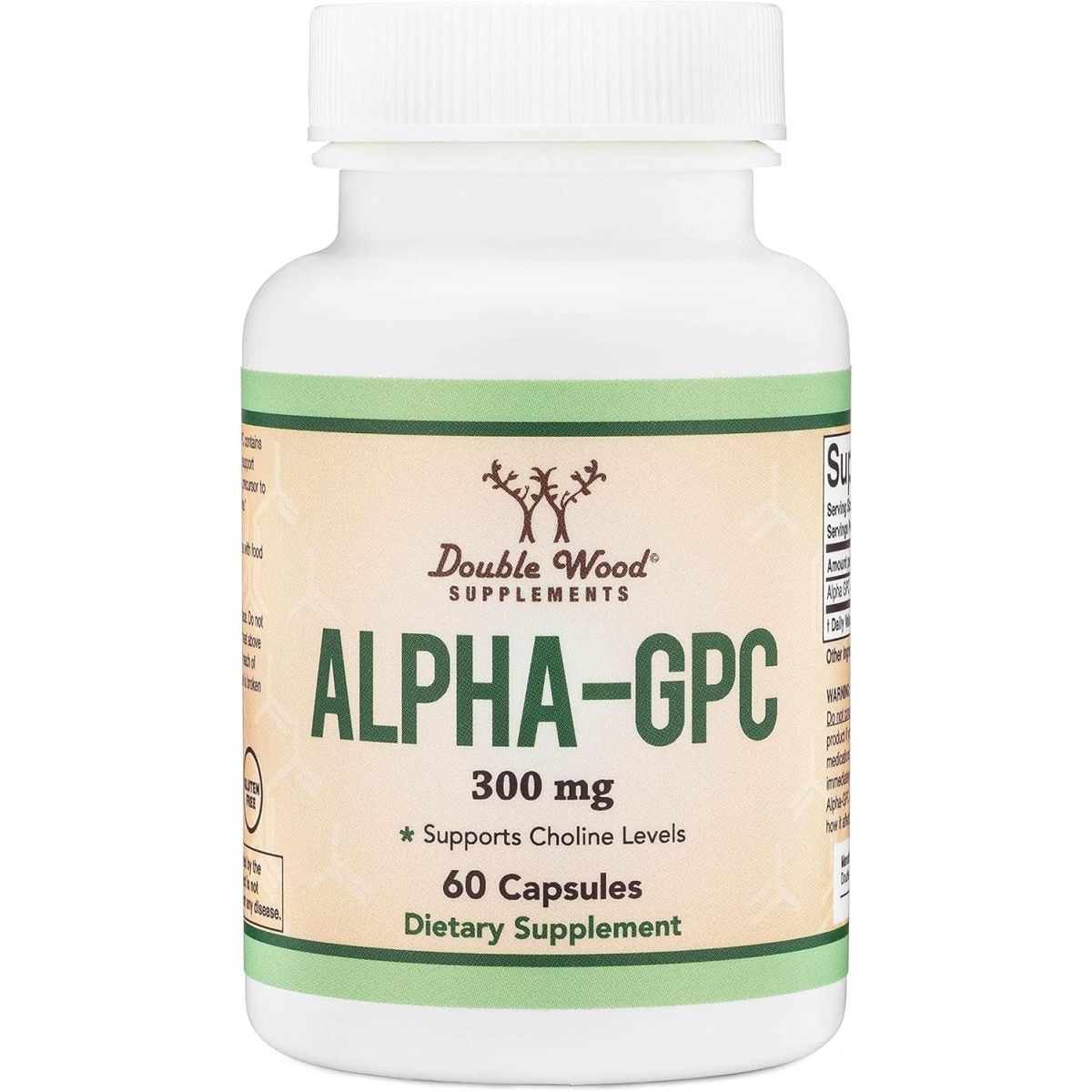 Double Wood Supplements Alpha GPC Choline Capsules - 60 Count, 600Mg Servings – Brain Support Supplement - Suppviv