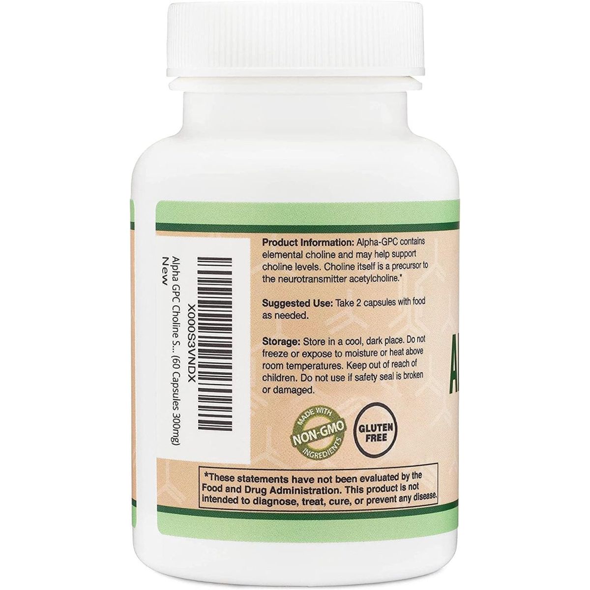 Double Wood Supplements Alpha GPC Choline Capsules - 60 Count, 600Mg Servings – Brain Support Supplement - Suppviv