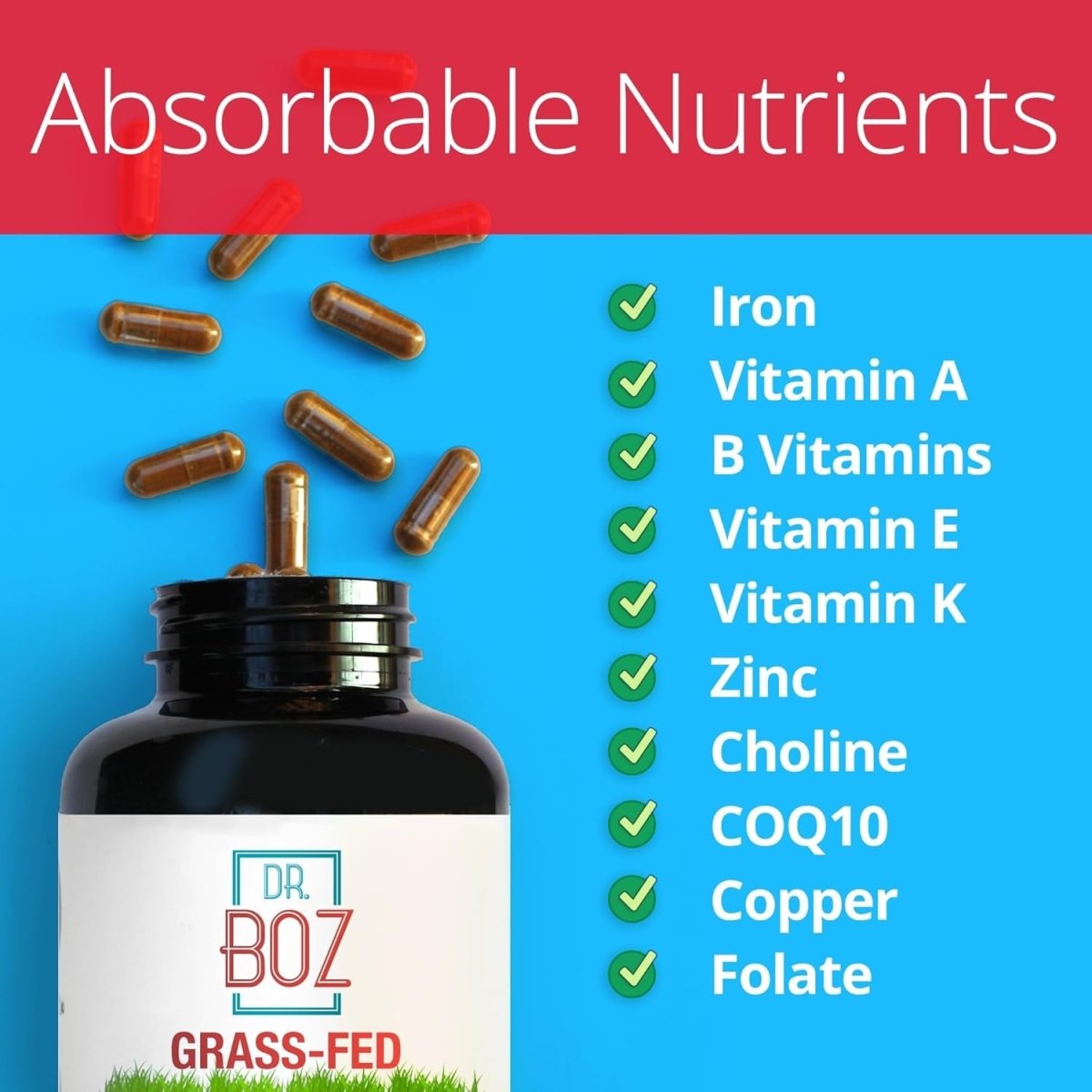 Dr. Boz - Beef Liver Capsules - Nutrient Dense Supplement - [180 Count] - Suppviv