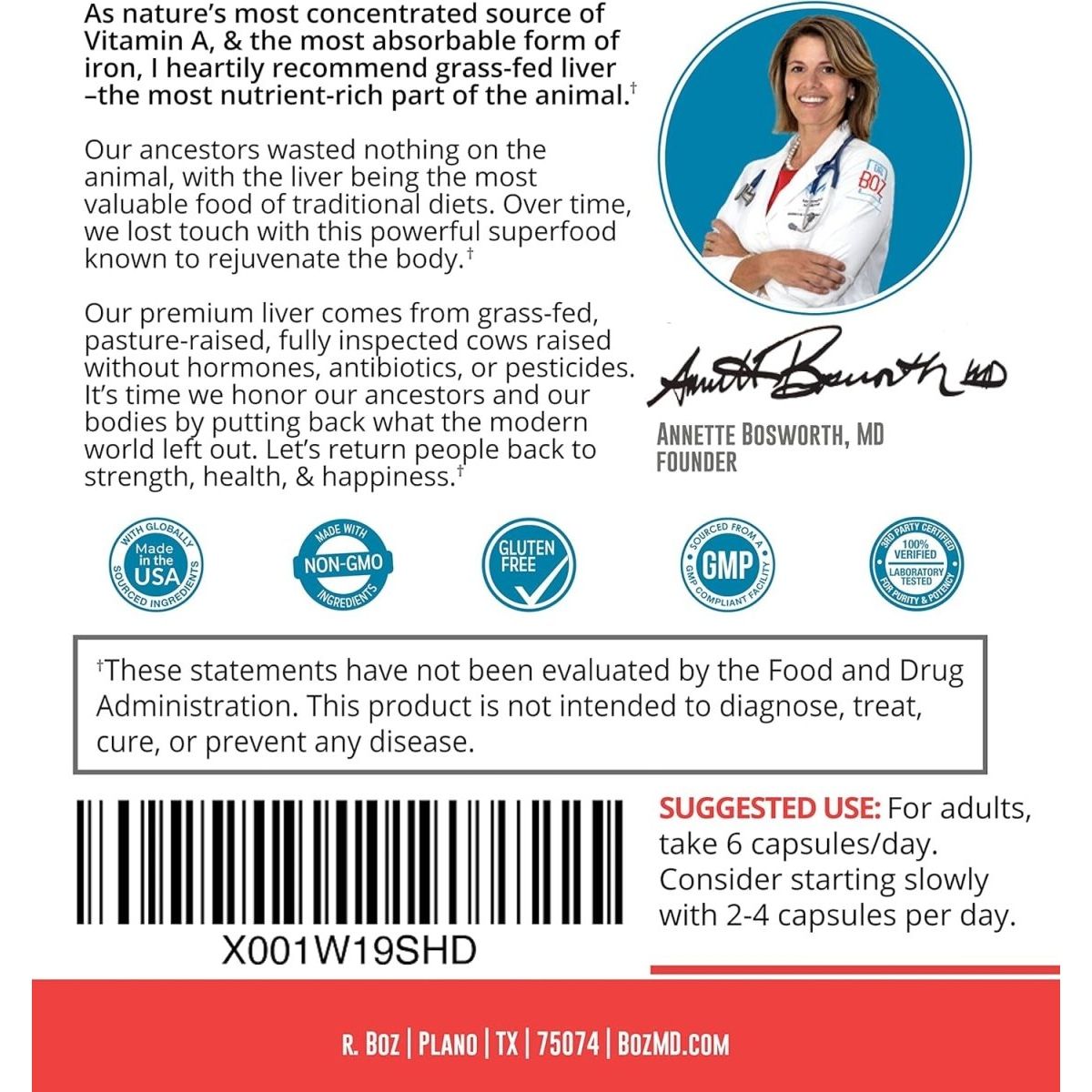 Dr. Boz - Beef Liver Capsules - Nutrient Dense Supplement - [180 Count] - Suppviv