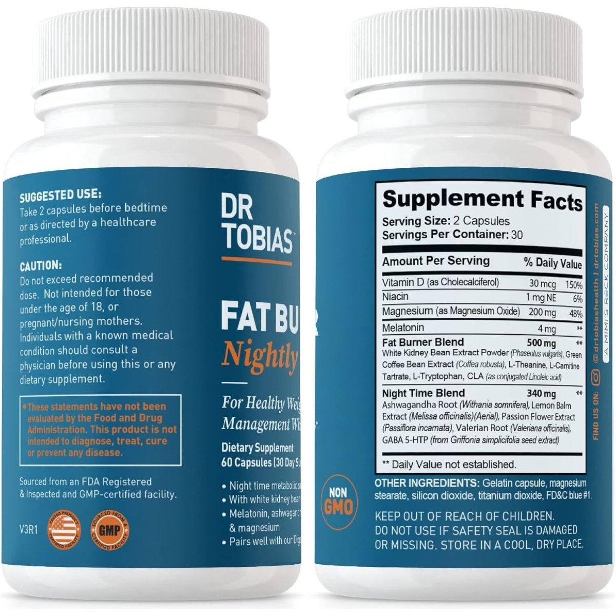 Dr. Tobias Fat Burner Nightly, Night Time Metabolic Support , 60 Capsules - Suppviv