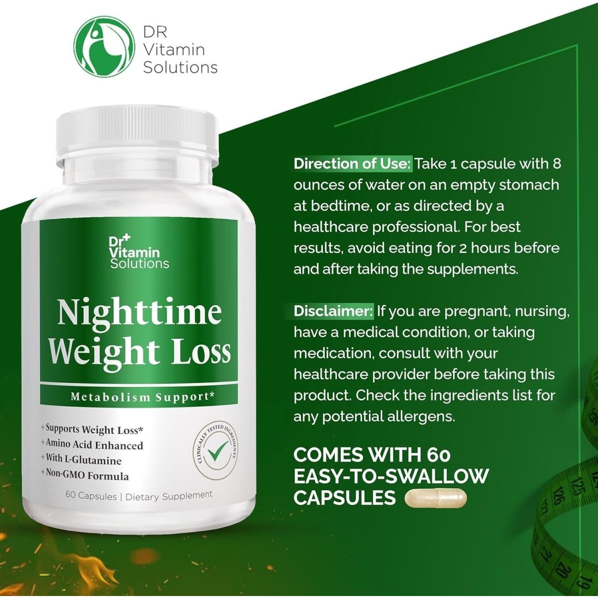 Dr Vitamin Nighttime Fat Burner Supplements - Appetite Suppressants for Weight Loss - 60 Capsules - Suppviv