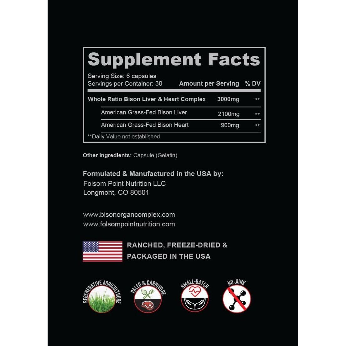 Dynamic Duo: 100% Grass - Fed Bison Liver & Heart Complex Supplement 1 PACK - Suppviv