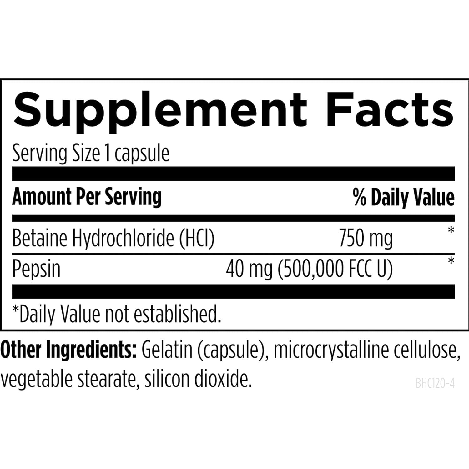 Designs for Health Betaine Hcl with Pepsin - 750Mg Betaine Hydrochloride + Protein Digestive Enzyme (120 Capsules)