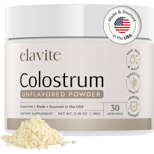 Colostrum Powder (Unflavored) for Gut Health, Immune Support Healthy Hair, Skin & Nails - 30 Servings