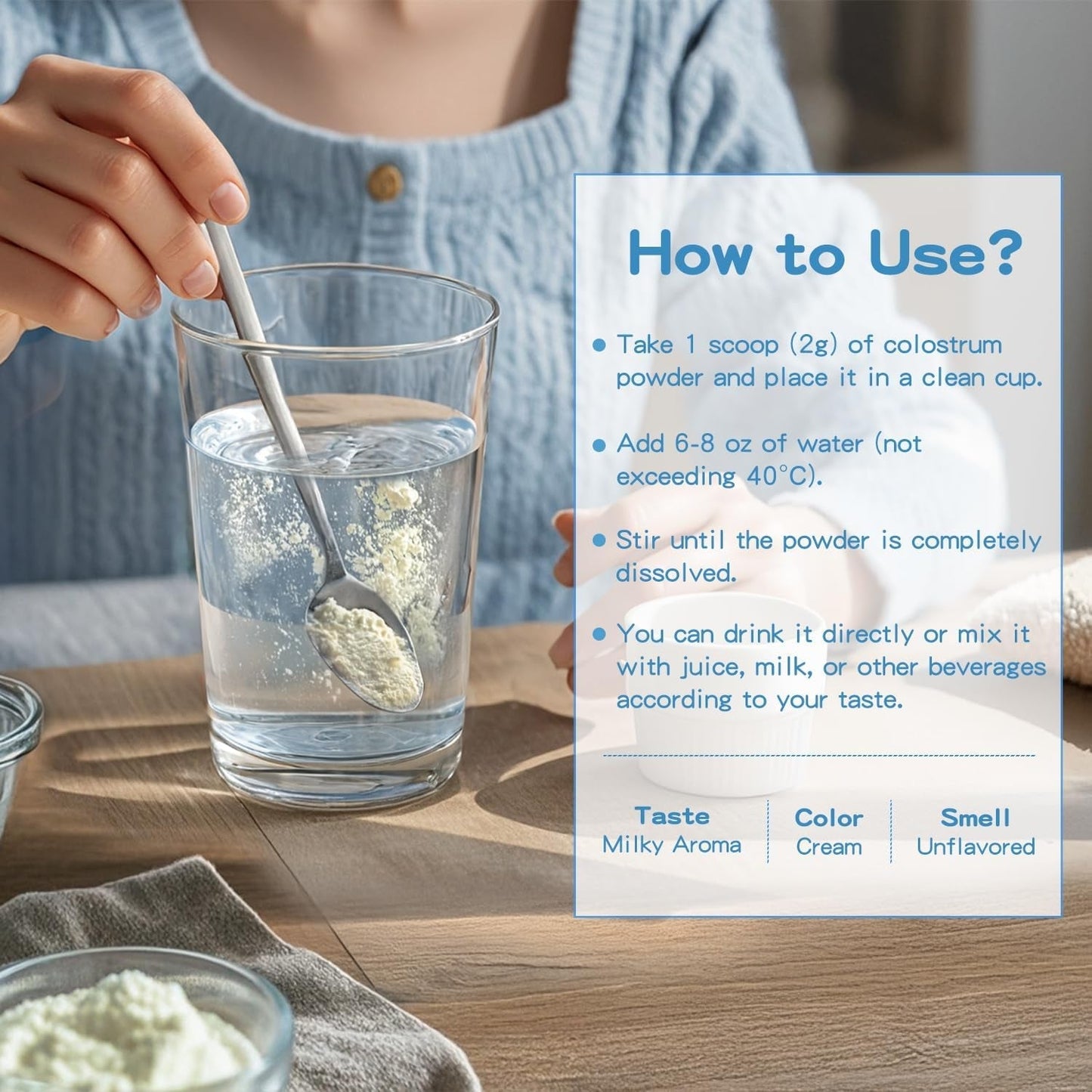 Colostrum Supplement Powder for Humans - Gut Health, Hair Growth, Beauty, and Immune Support (73 Servings)