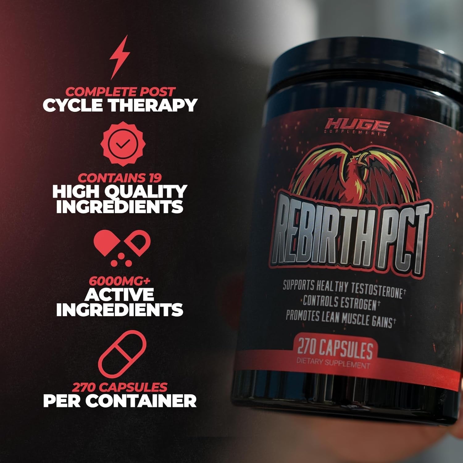 Rebirth PCT Supplement for Men, Most Stacked & Complete Post Cycle Therapy Formula (270 Capsules)
