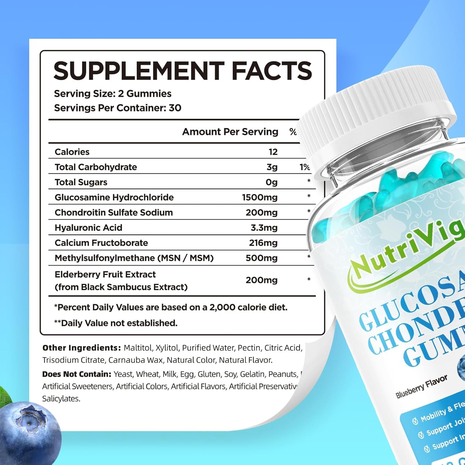 Glucosamine Chondroitin Gummies, Extra Strength Joint Support Supplement 60 Count