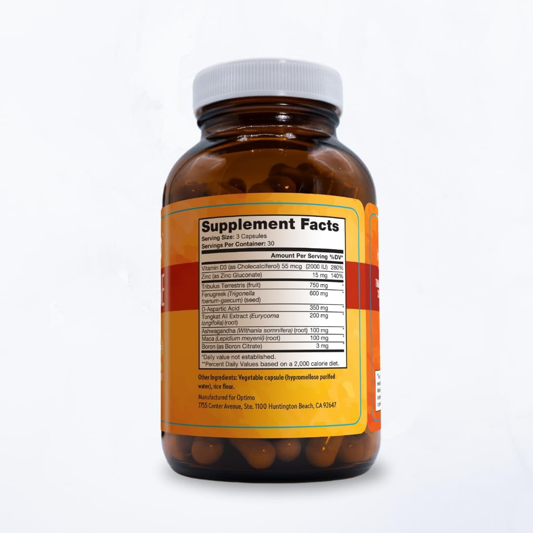 Testosterone Booster Supplement with Tongkat Ali, Tribulus, Fenugreek, Ashwagandha, Maca, Boron, Zinc, VIT D, DAA - 90 Capsules