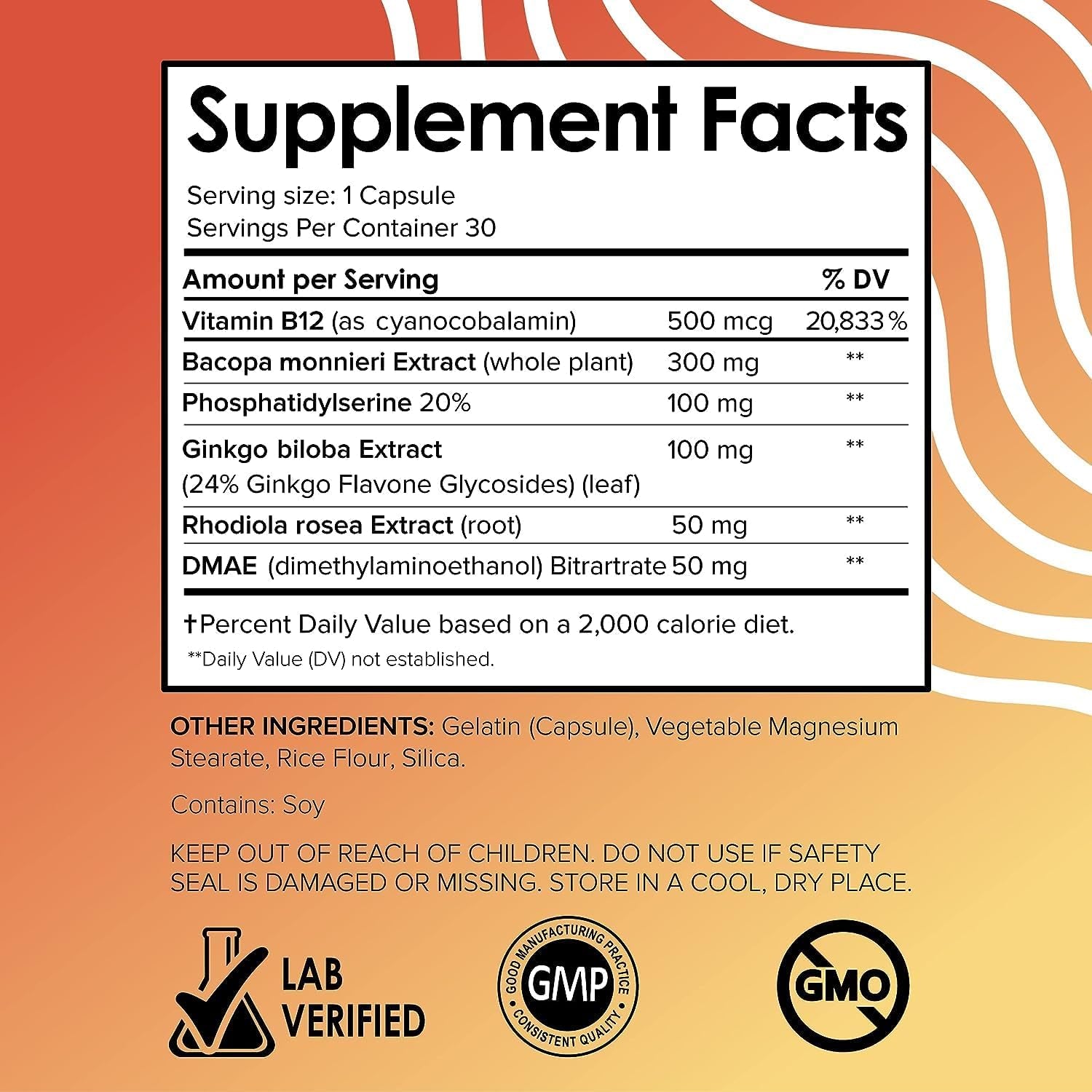 Vital Vitamins Nootropic Brain Supplement - for Memory, Focus, Clarity, & Energy - 30 Capsules