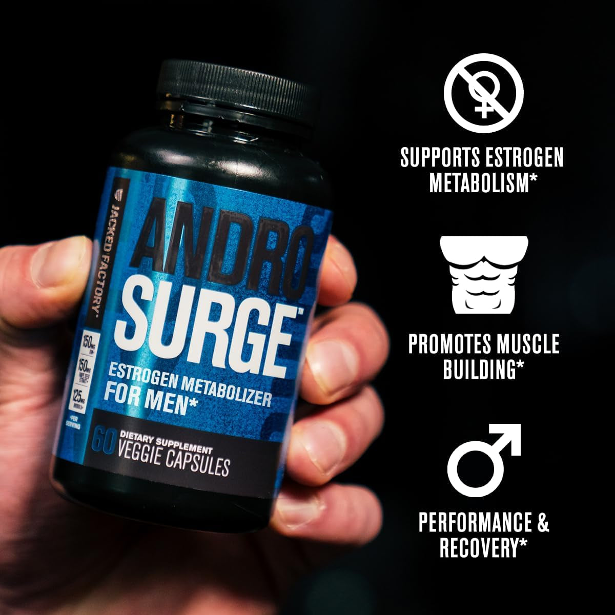 Jacked Factory Androsurge Estrogen Blocker for Men with Tongkat Ali, DIM, Long Jack & More - 60 Count