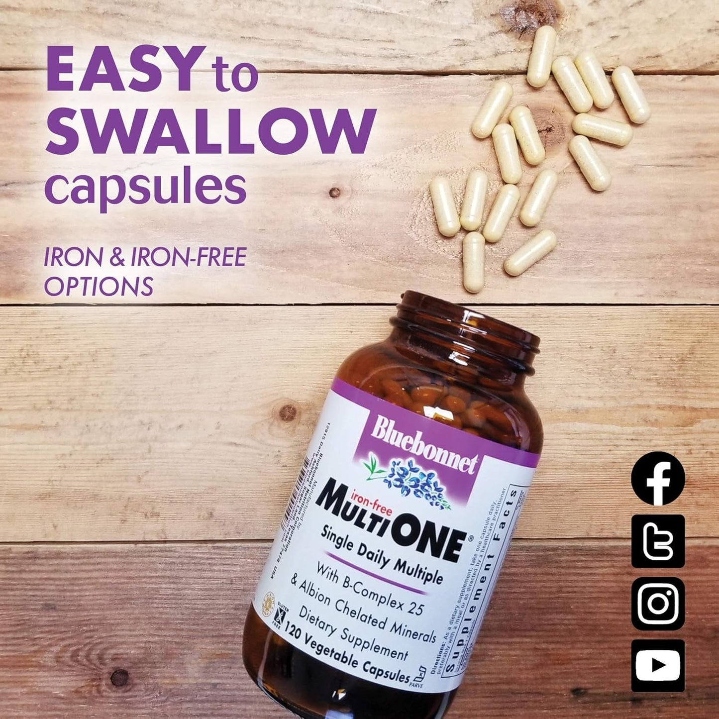 Bluebonnet Nutrition Multi One (Iron Free), Complete Full Spectrum 120 Count