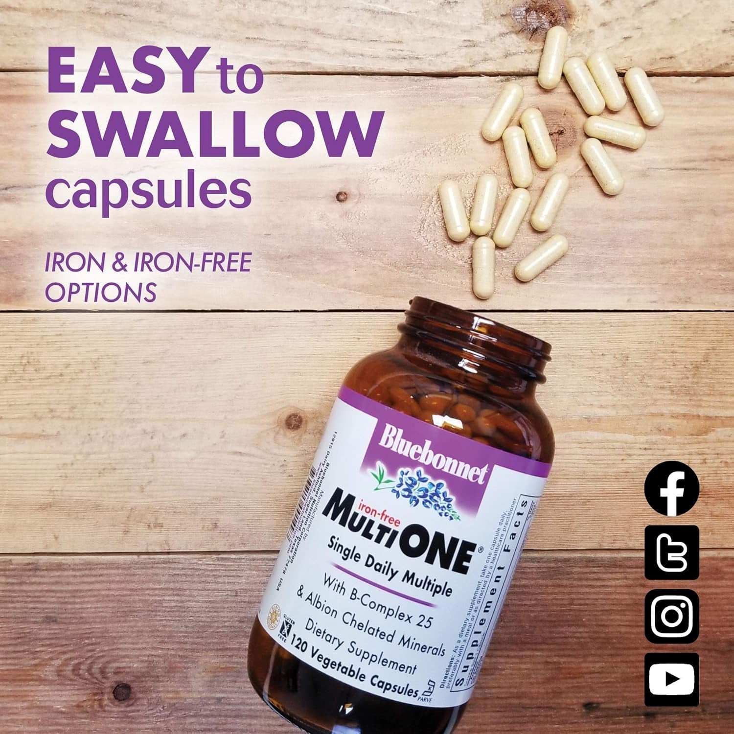 Bluebonnet Nutrition Multi One (Iron Free), Complete Full Spectrum 120 Count