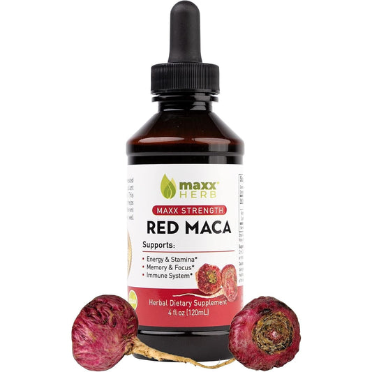 Maxx Herb Red Maca Root Extract - Max Strength Liquid Drops, for Stamina, Memory and Focus - 4 Oz Bottle (60 Servings)