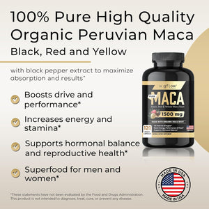 Organic Maca Root Capsules 1500Mg - Supports Energy, Performance & Mood - 120 Pills