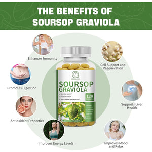 Soursop Graviola Capsules with Kelp, for Cell Regeneration, Enhances Immunity, Digestive Support 120 Counts