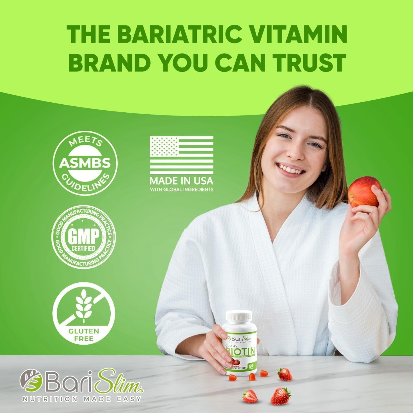 Barislim Bariatric Vitamin Biotin Gummies for Patients after Weight Loss Surgery - 90 Fruit Chews