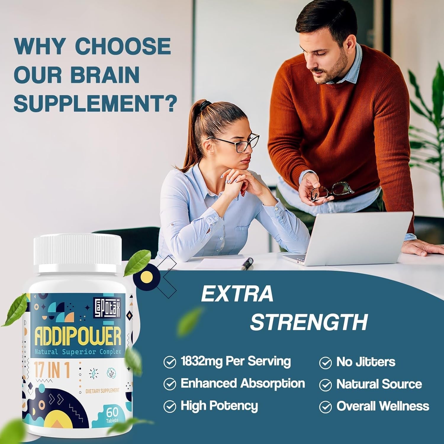 17-In-1 Brain Supplement for Memory and Focus | Natural Nootropics with Herbal Extracts, Vitamins & Amino Acids (60 Tablets)