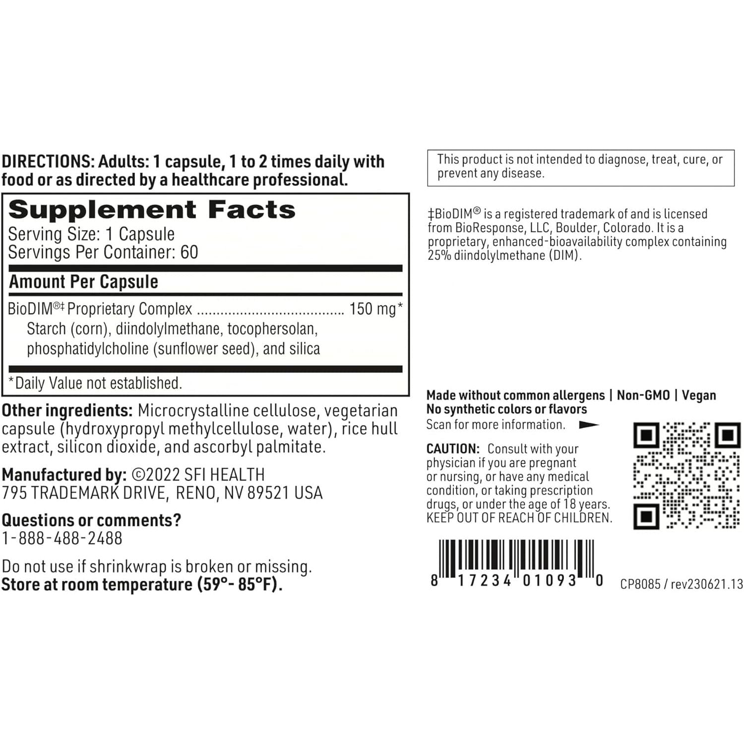 Klaire Labs Biodim - 150Mg Diindolylmethane - Promotes Healthy Estrogen Metabolism in Men & Women (60 Capsules)