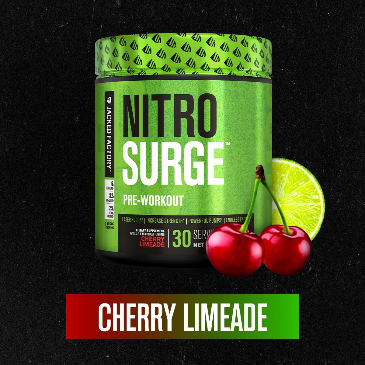 Jacked Factory NITROSURGE Pre Workout Supplement - 30 Servings, Cherry Limeade