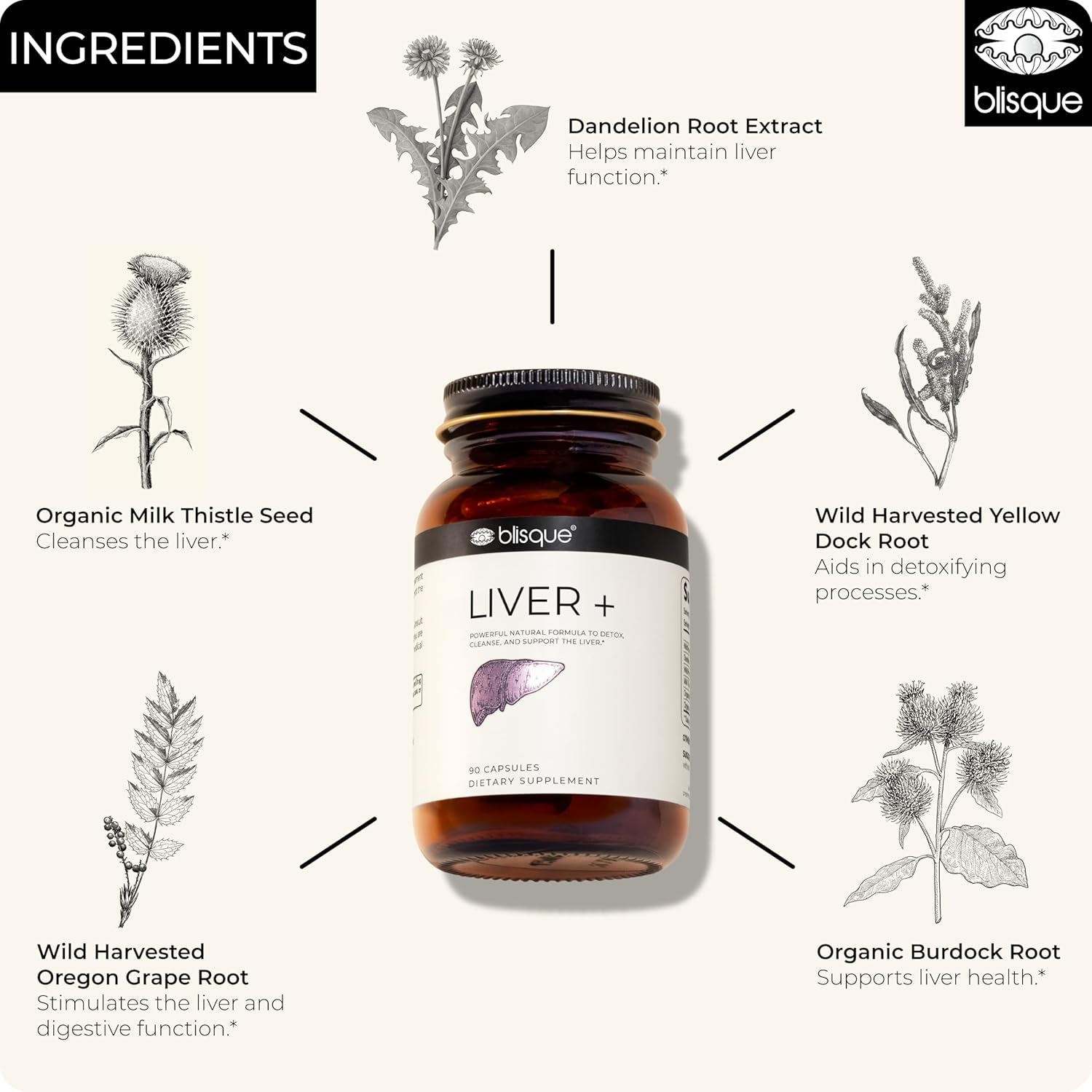 Blisque – Liver Complex Supplement to Detox, Cleanse, and Repair the Liver 90 Capsule Pills