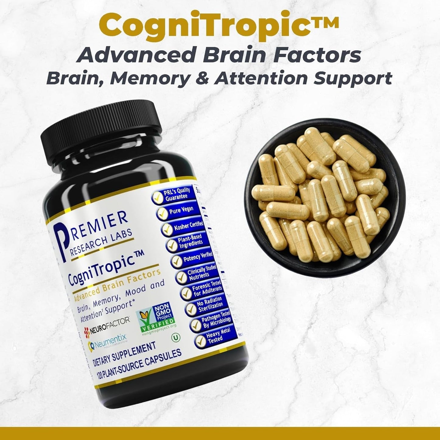 Premier Research Labs Cognitropic - Brain Supplements for Memory and Focus 120 Capsules