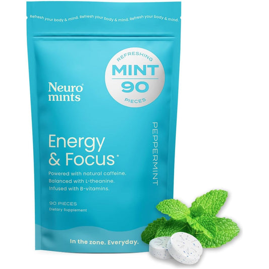 Neurogum Energy Caffeine Mints - Nootropic Energy & Focus Supplement (90 Pieces)