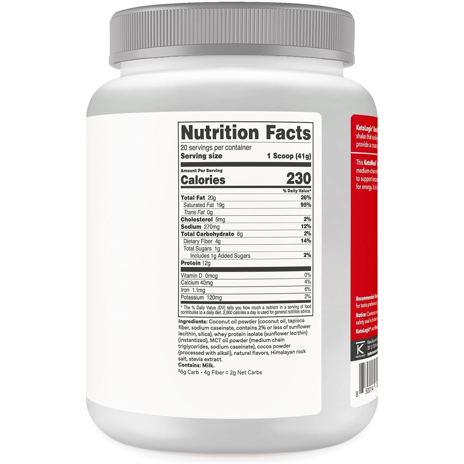 Ketologic Keto Meal Replacement Shake Powder for Optimal Results + MCT Oil + Grass-Fed Whey -20 Servings - Chocolate