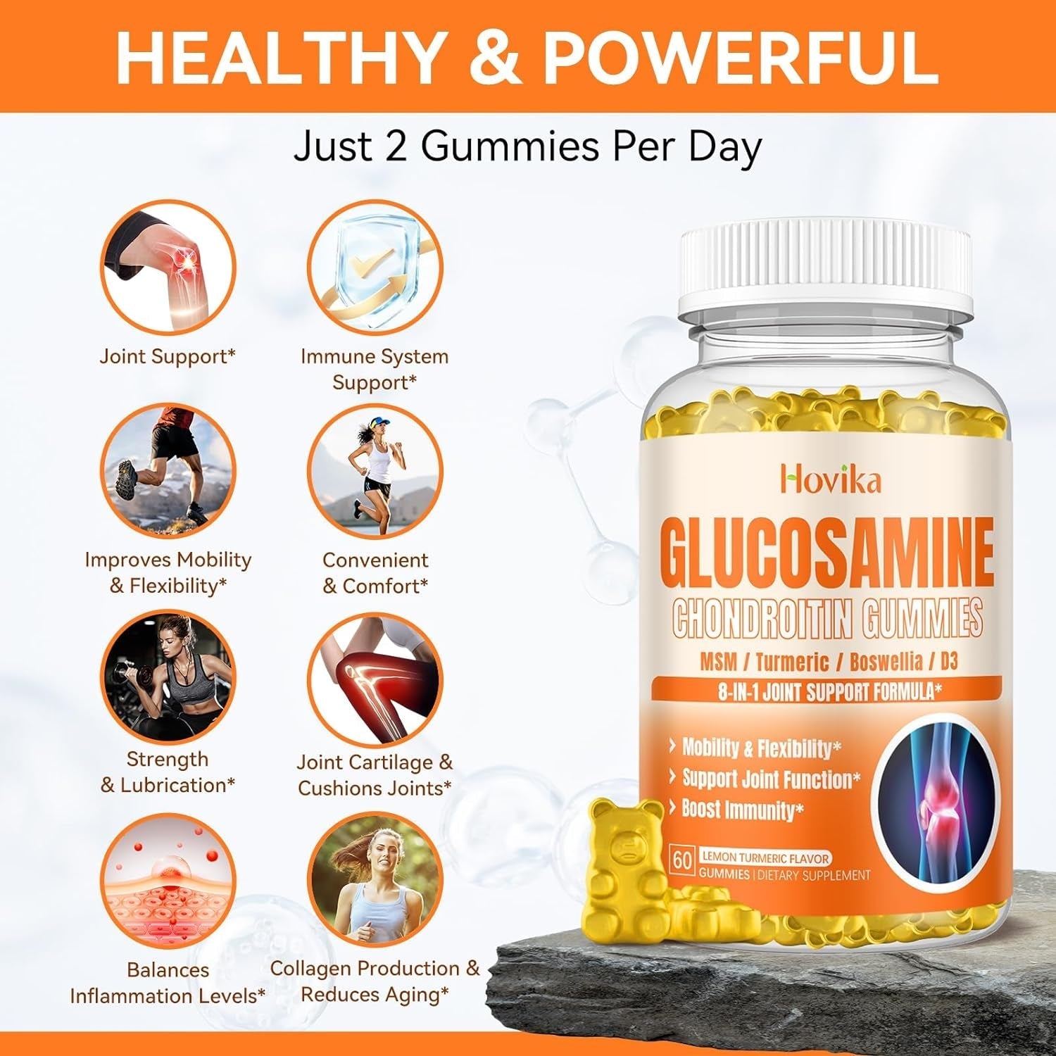 Glucosamine Chondroitin MSM Gummies 1500Mg - Joint Support Supplement , 60 Gummies