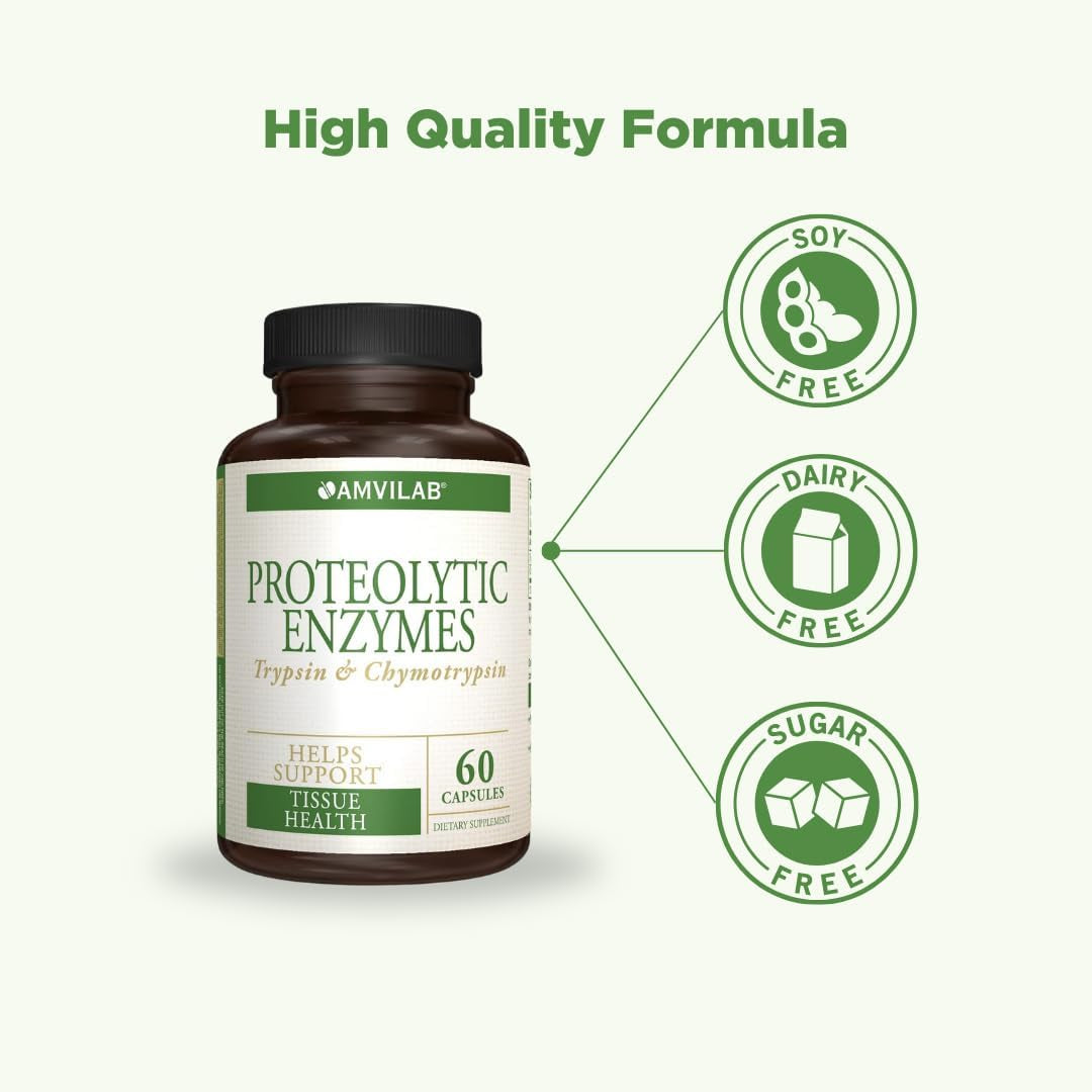 Proteolytic Enzymes - Trypsin & Chymotrypsin - Reduces Edema & Inflammation from Tissue Injury- Recovery Boost -60 Capsules