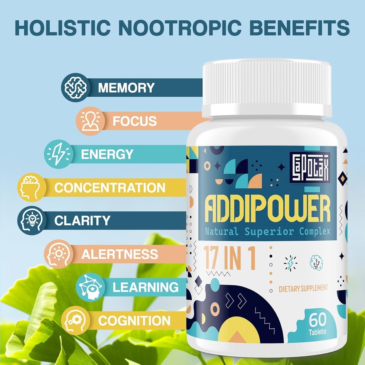 17-In-1 Brain Supplement for Memory and Focus | Nootropic Brain Supplement for Mental Clarity, Concentration, Alertness (60 Tablets)