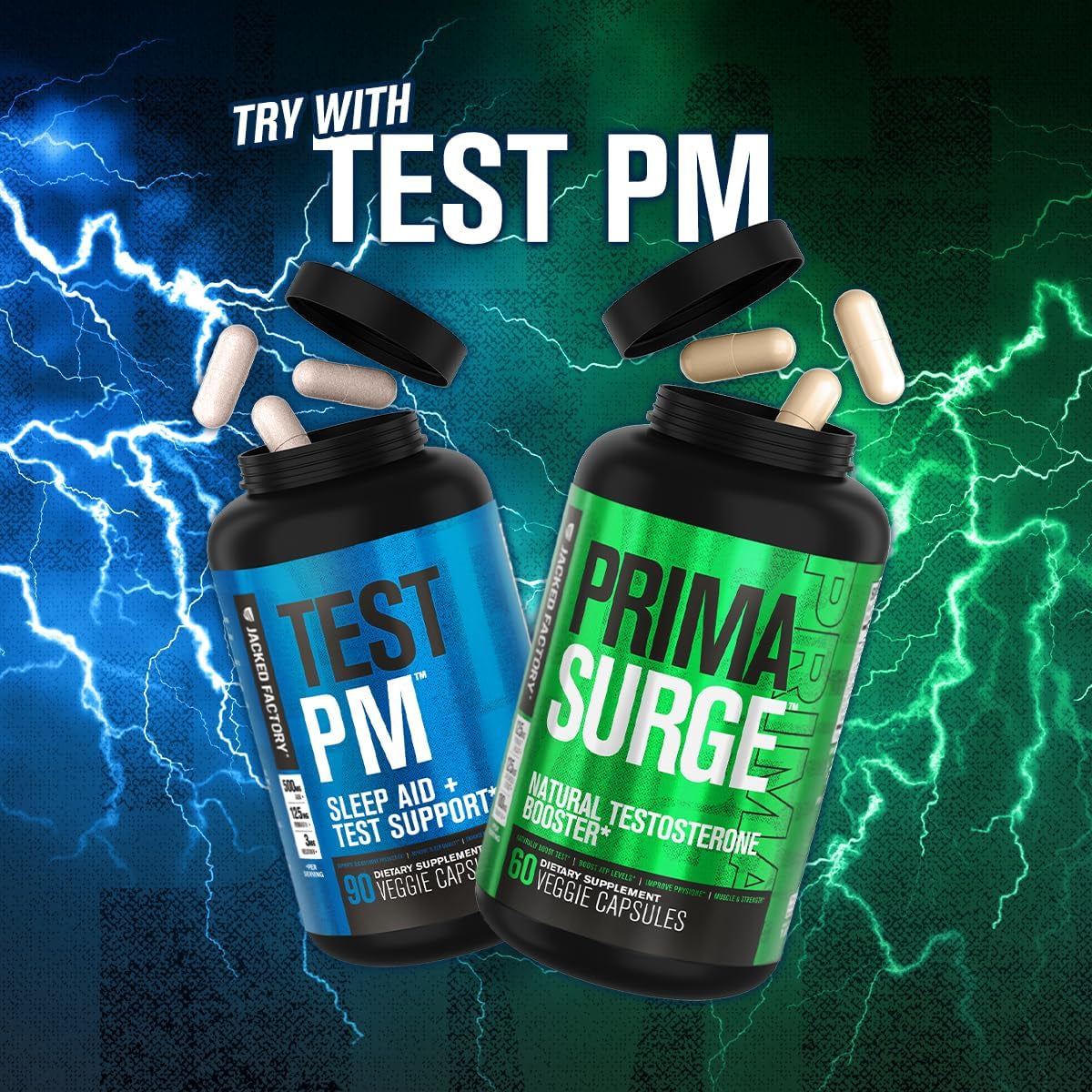 Jacked Factory Testosterone Booster for Men PRIMASURGE - W/Tongkat Ali, Primavie, Ashwagandha 60 Veggie Pills