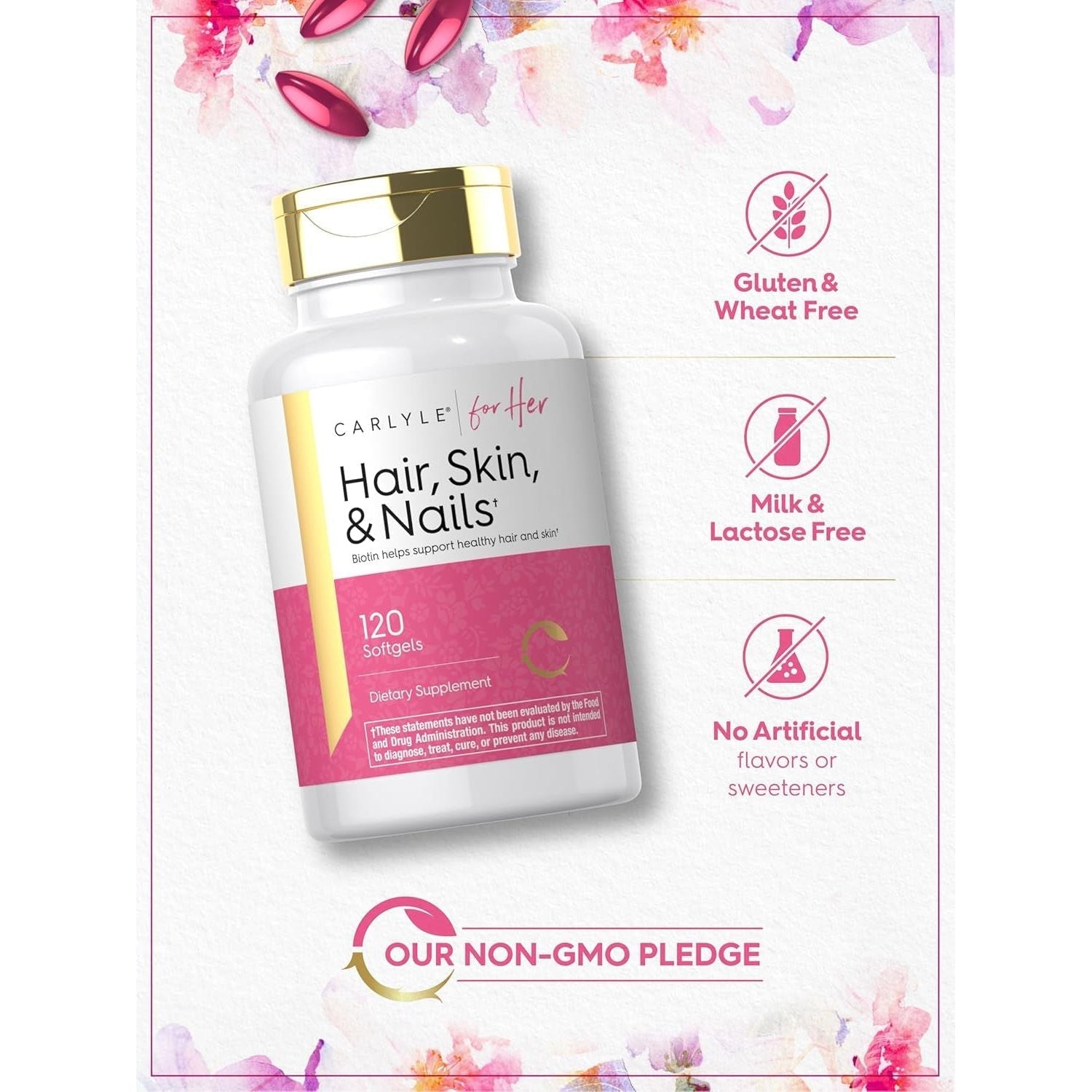 Carlyle Hair Skin and Nails Vitamin | 120 Softgels | Beauty Formula Supplement | with Biotin and Collagen | Non-Gmo, Gluten Free