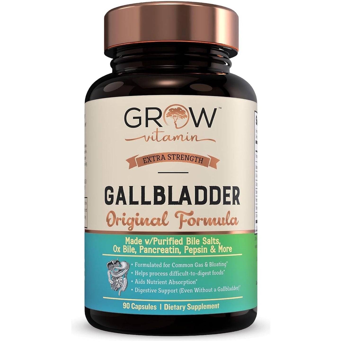 Grow Vitamin Original Gallbladder Formula, Made W/Purified Bile Salts & Ox Bile Digestive Enzymes 90 Capsules