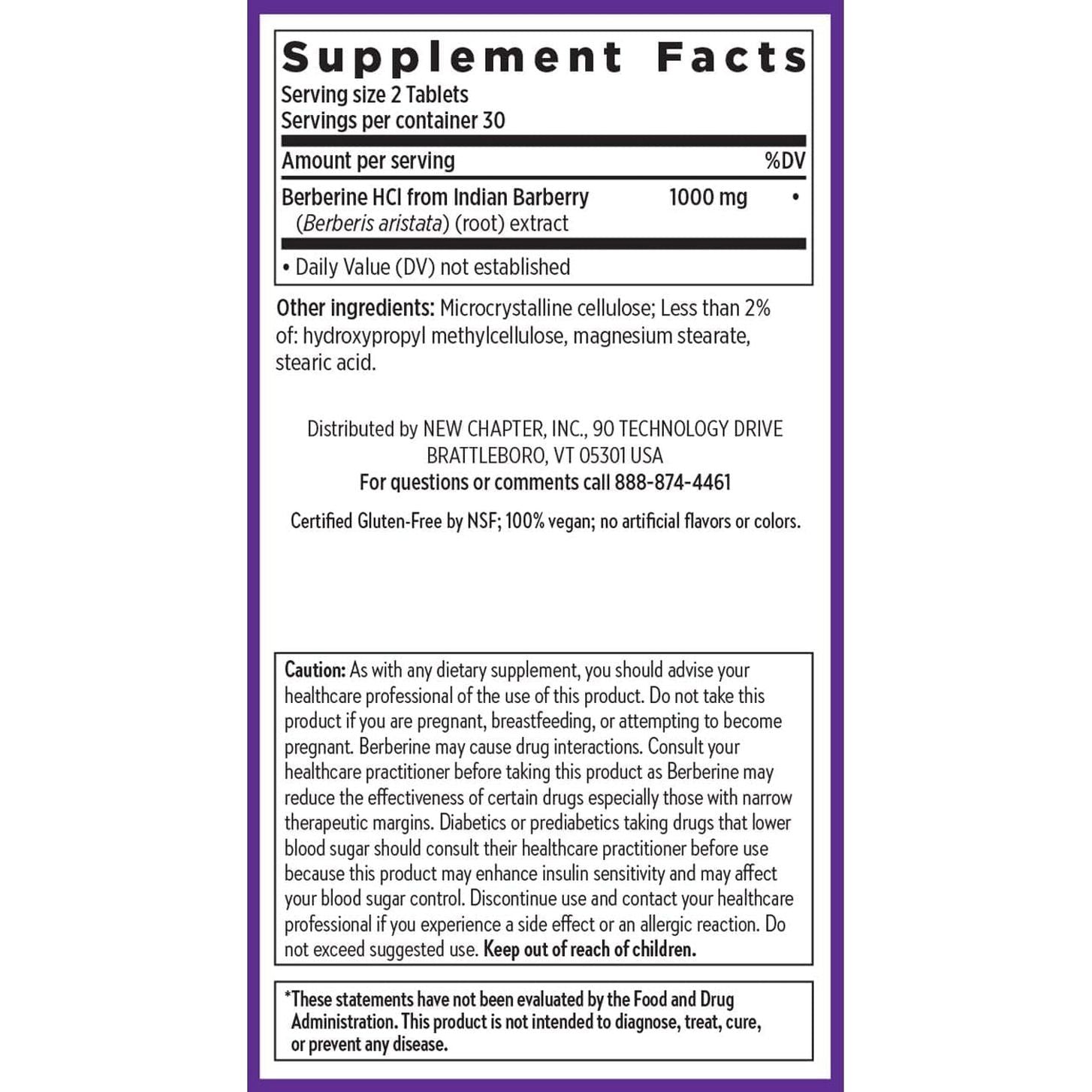 New Chapter Berberine Supplement 1000 Mg to Support Metabolic Health + Heart Health + Glucose Support, 60 Count