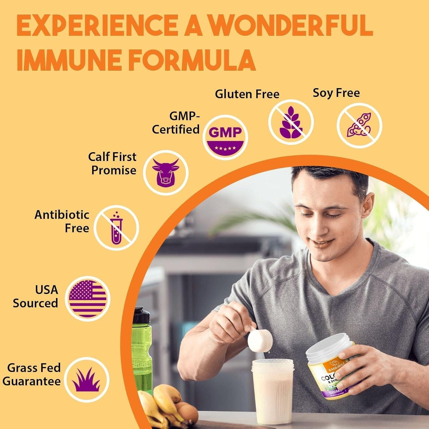 Colostrum Powder Supplement 5,000 Mg with Prebiotics, Probiotics, Lactoferrin & PRP, 30 Servings.