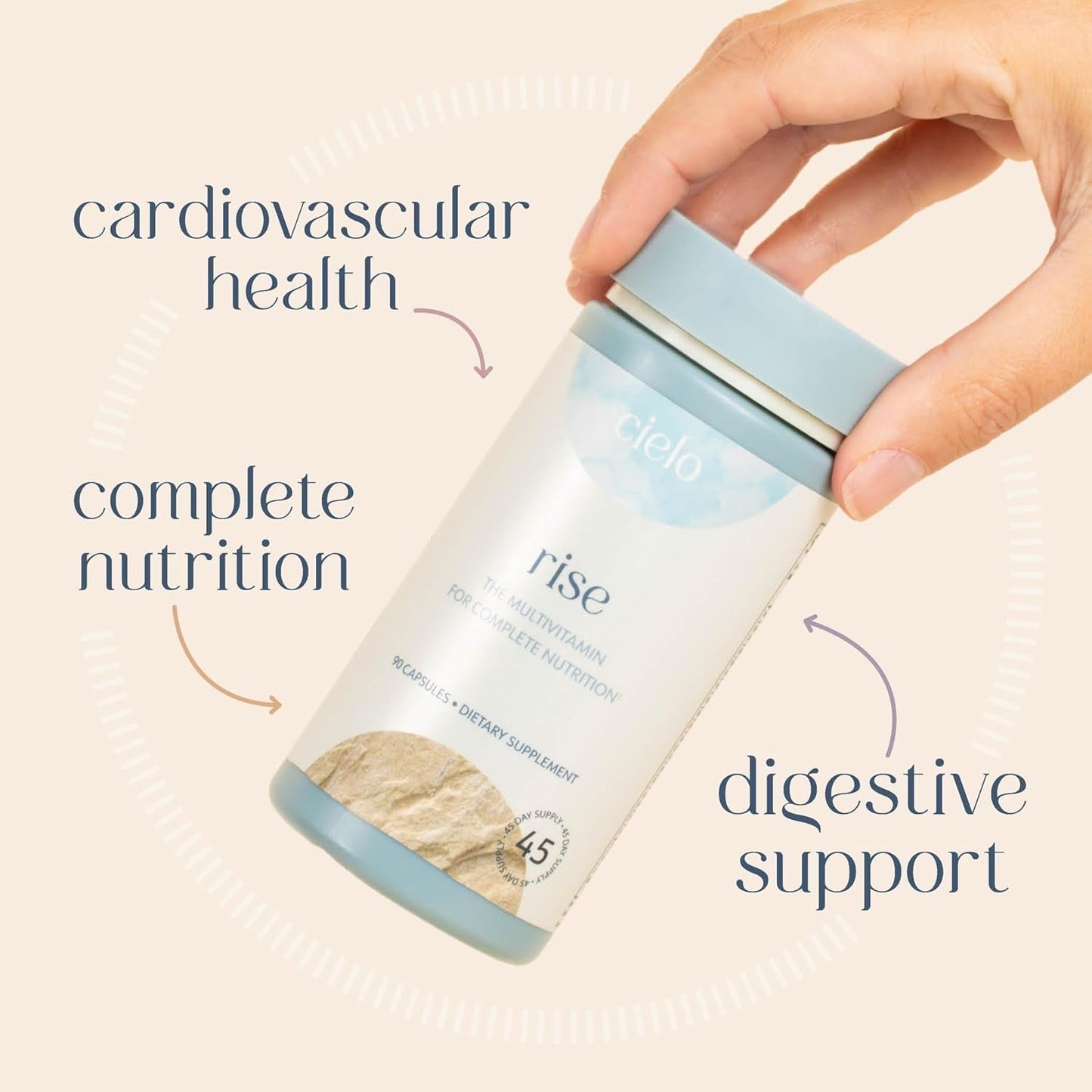 Cielo Rise Multivitamin - Vitamin A, C, D3, E K2, & More - Complete Daily Nutrition (45 Day Supply)